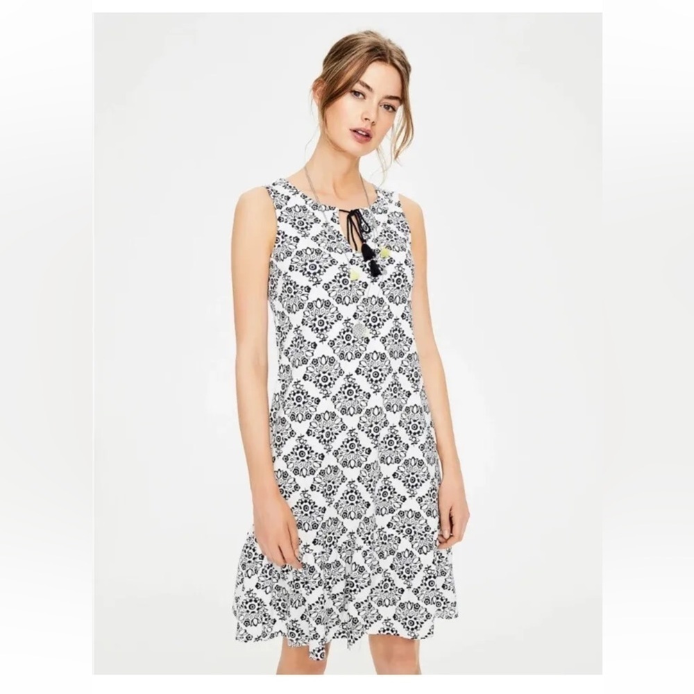 Boden Arabella Jersey Tie Front Floral Dress Sleeveless Blue White Casual Sz 16L